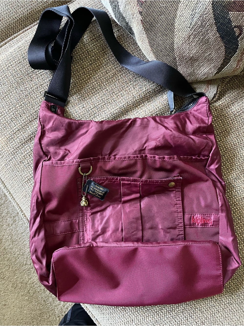 Kipling Burgundy Crossbody Shoulder Bag with Black Strap